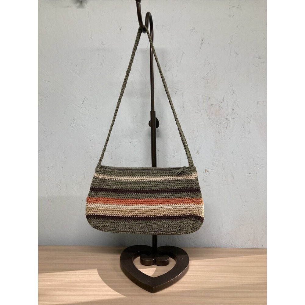 Crochet Handbag Multi Color Striped Green Orange Cream Cute Summer Zip Bag